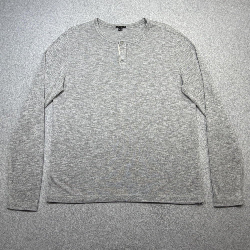 Theory Billey H Henley Shirt Mens Large Gray Modal Blend Long Sleeve Lightweight